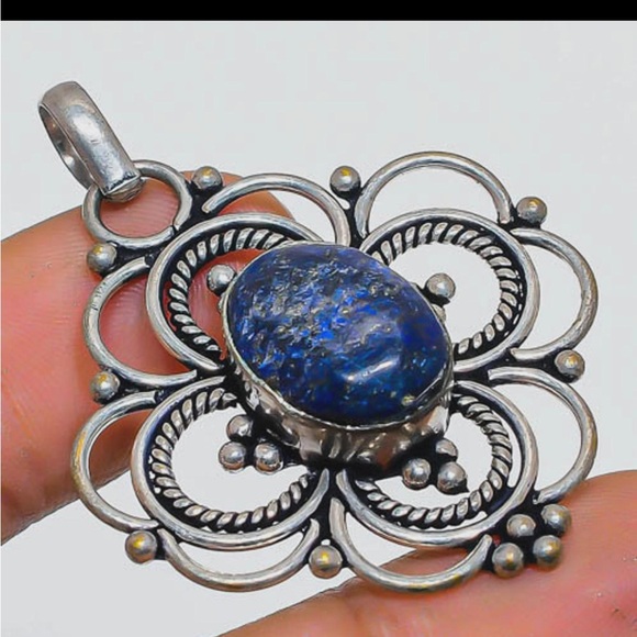 Natural Handmade Blue Lapis Lazuli 925 Sterling Silver Pendant - Picture 1 of 4